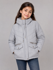  Next Petite light grey quilted puffer jacket in UK XS. Stylish padded winter coat with high collar, zip pockets and practical design for everyday wear.