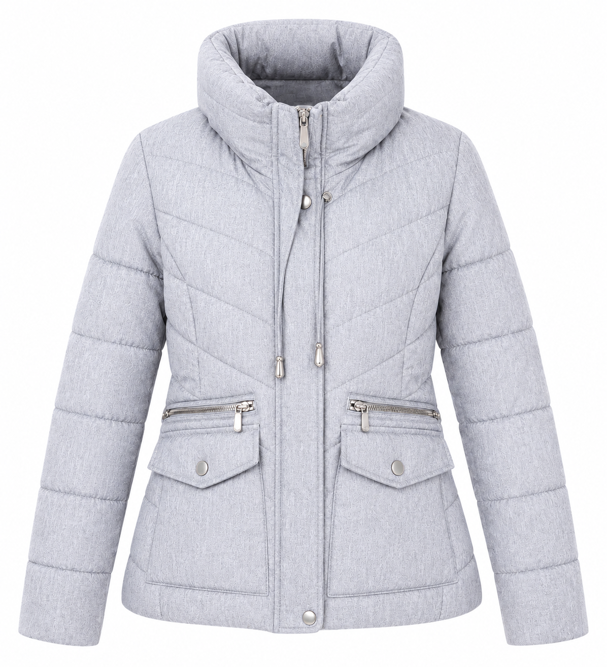 Shop Next Petite light grey quilted puffer jacket in UK XS. Stylish padded winter coat with high collar, zip pockets and practical design for everyday wear.
