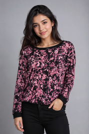 NEXT women's pink and black abstract print sweatshirt in UK Size L. Stylish long-sleeve casual top with black trim, comfortable relaxed fit and eye-catching design.