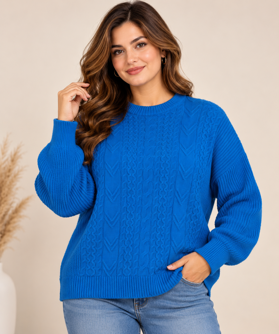  NEXT SP Women’s Royal Blue Cable Knit Jumper in UK Size M. Cosy crew-neck design with textured cable detailing, ideal for autumn and winter wear.