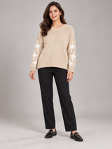 NEXT Women Beige Floral Embroidered Sleeve Jumper