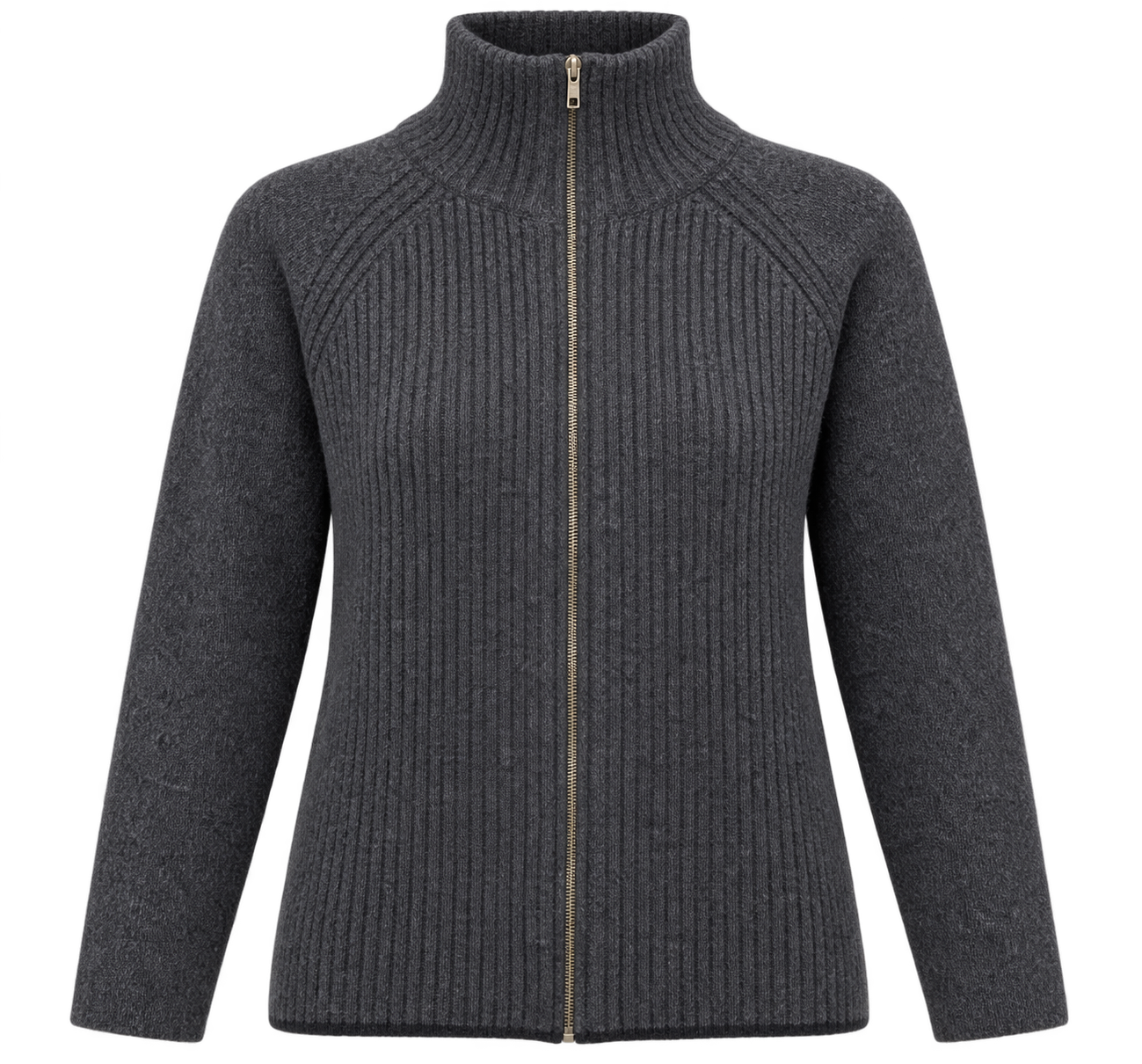 NEXT women’s charcoal grey ribbed full zip jumper in UK Size S. Stylish high-neck knit with long sleeves, ideal for casual autumn and winter wear.