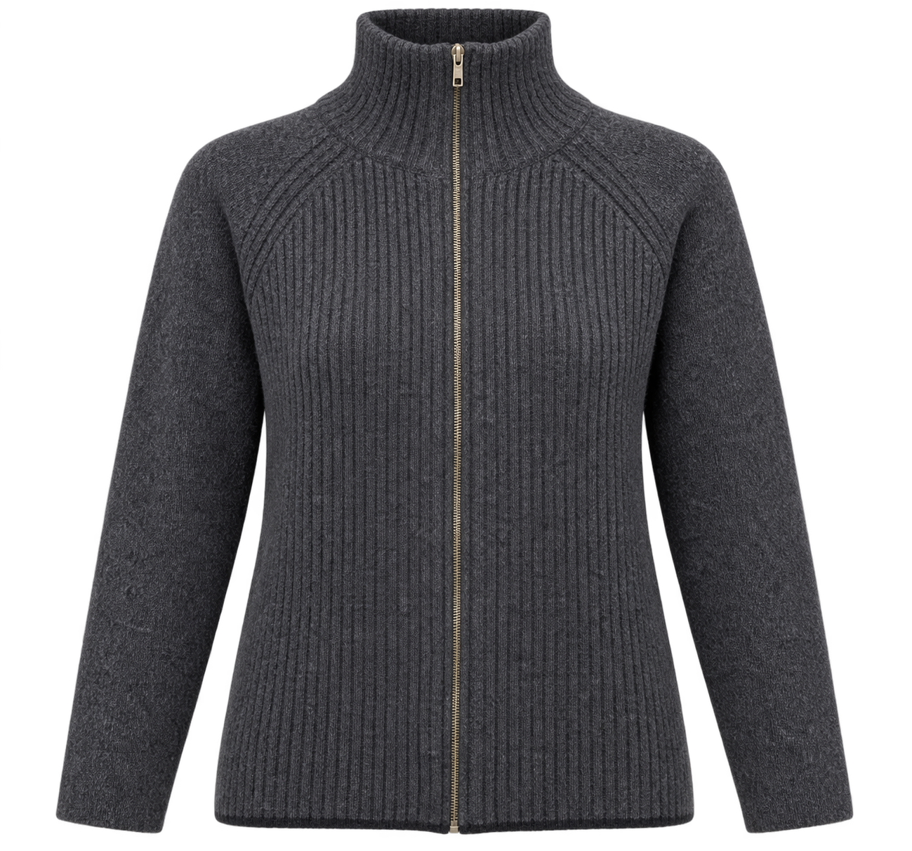 NEXT women’s charcoal grey ribbed full zip jumper in UK Size S. Stylish high-neck knit with long sleeves, ideal for casual autumn and winter wear.
