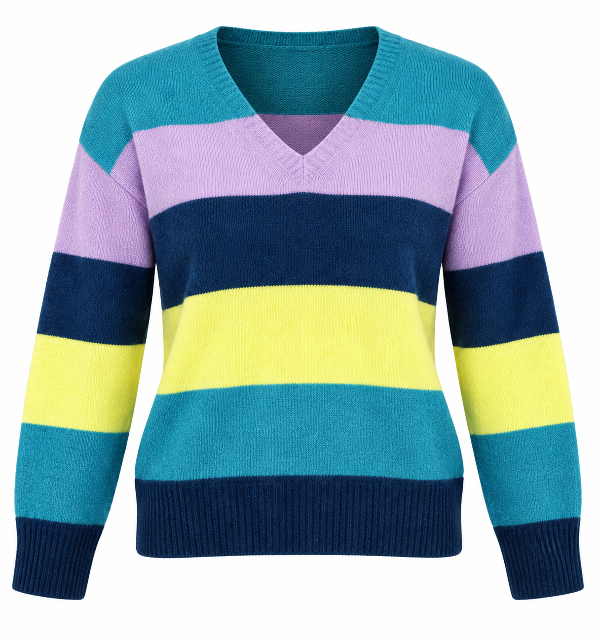  Next women’s multicolour V-neck knit jumper in UK Size M. Soft, cosy colour-block design with long sleeves and ribbed trims for everyday wear.