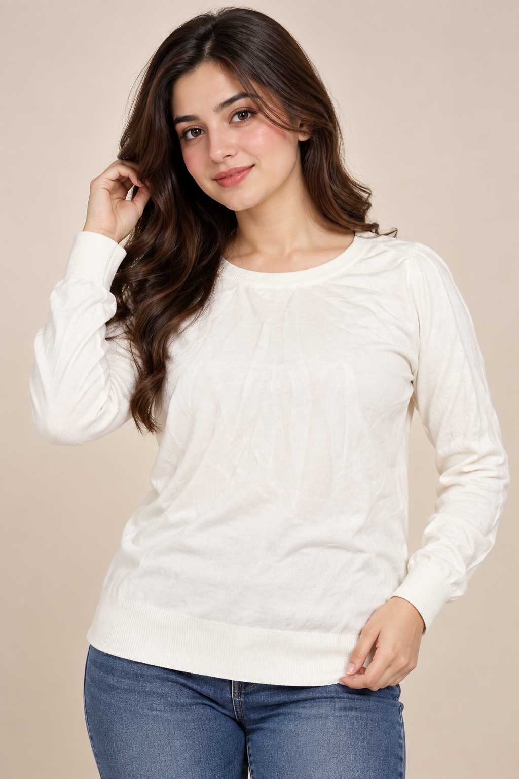  NEXT Women’s Cream White Long Sleeve Knit Jumper in UK Size M. A comfortable, versatile round-neck top perfect for stylish everyday wear.