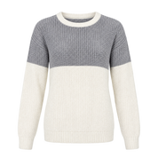  NEXT women’s grey and cream colour block knitted jumper, UK Size M. Stylish crew neck, long sleeves and textured knit design for casual everyday wear.