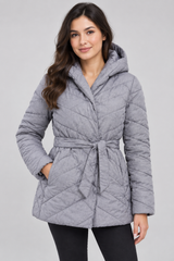 Next Women Grey Quilted Hooded Puffer Coat