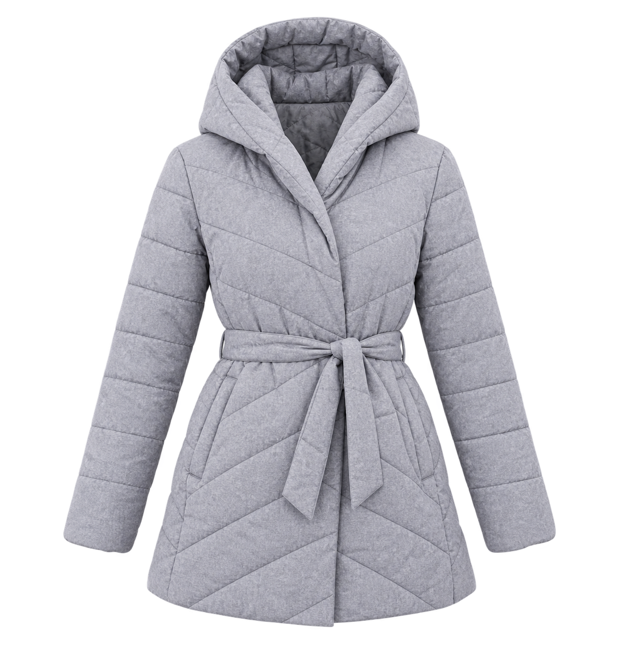  Next Women’s Grey Quilted Hooded Puffer Coat in UK Size 18. Stylish belted winter jacket with padded design, long sleeves and cosy hood.