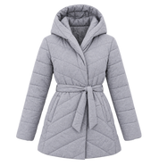  Next Women’s Grey Quilted Hooded Puffer Coat in UK Size 18. Stylish belted winter jacket with padded design, long sleeves and cosy hood.