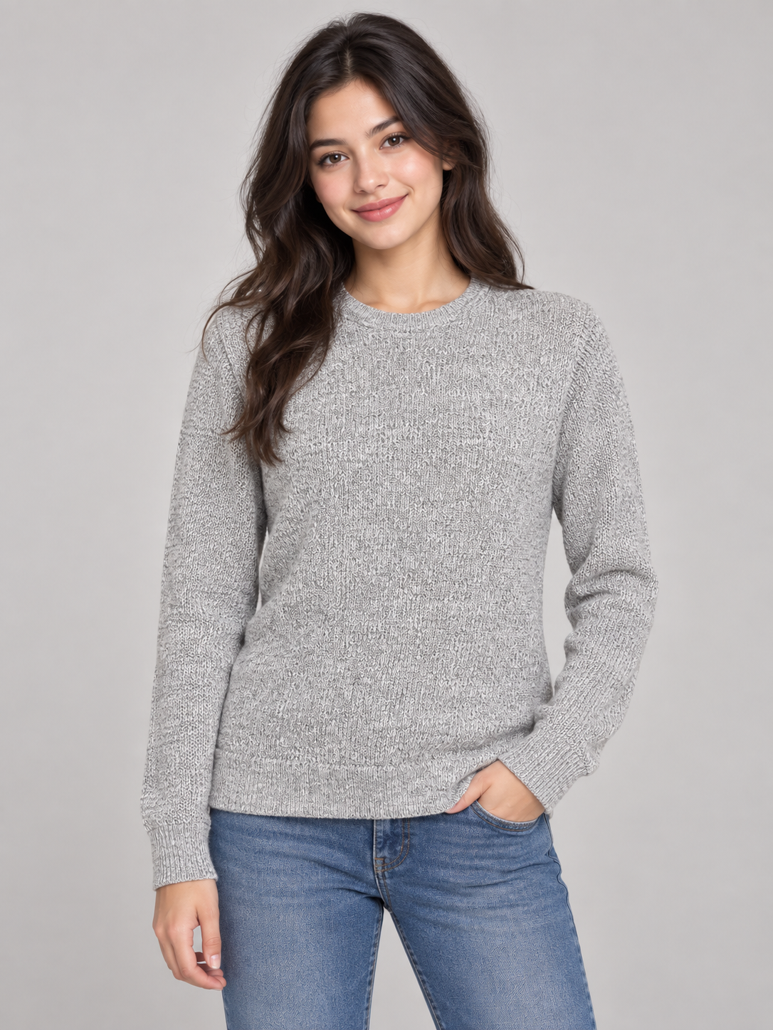   Next women’s light grey fine-knit crew neck jumper in UK size M. Soft, stylish and versatile for casual everyday layering.