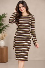 NEXT Women Multicolour Striped Ribbed Midi Dress