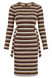  NEXT Women's Multicolour Striped Ribbed Midi Dress in UK Size M. Stylish long sleeves, round neck, ribbed texture and adjustable tie waist.