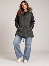 NEXT Women Olive Green & Black Faux Fur Hooded Parka Jacket