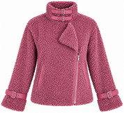 this NEXT women’s pink teddy fleece biker jacket in UK Size M, featuring an asymmetric zip, high neck, buckle cuffs and cosy textured finish.