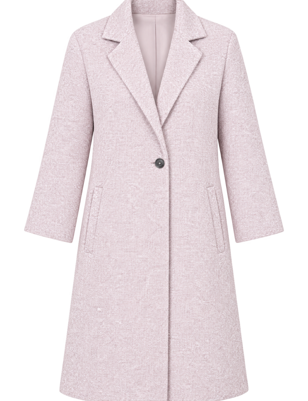   Next women’s pale pink textured longline coat in UK size 16. Featuring a notched lapel, single-button fastening and practical side pockets.