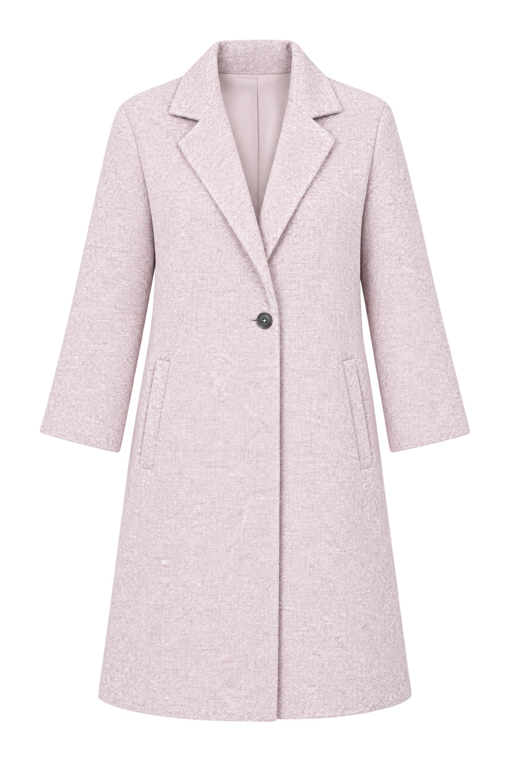   Next women’s pale pink textured longline coat in UK size 16. Featuring a notched lapel, single-button fastening and practical side pockets.