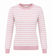  Next women’s pink and white zigzag knit jumper, UK size 12. Long-sleeve crew neck sweater with ribbed trims, perfect for stylish everyday wear.
