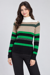 NEXT Women Ribbed Striped Turtleneck Jumper