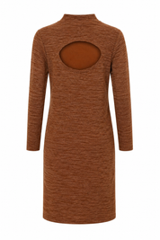 NEXT women’s brown textured knit dress in UK Size 12. Long sleeves, high neckline, knee-length fit and stylish oval back cut-out detail.