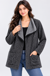  Next women’s grey and black textured hooded jacket in UK size M. Stylish open-front design, long sleeves, soft-lined hood and versatile casual style.