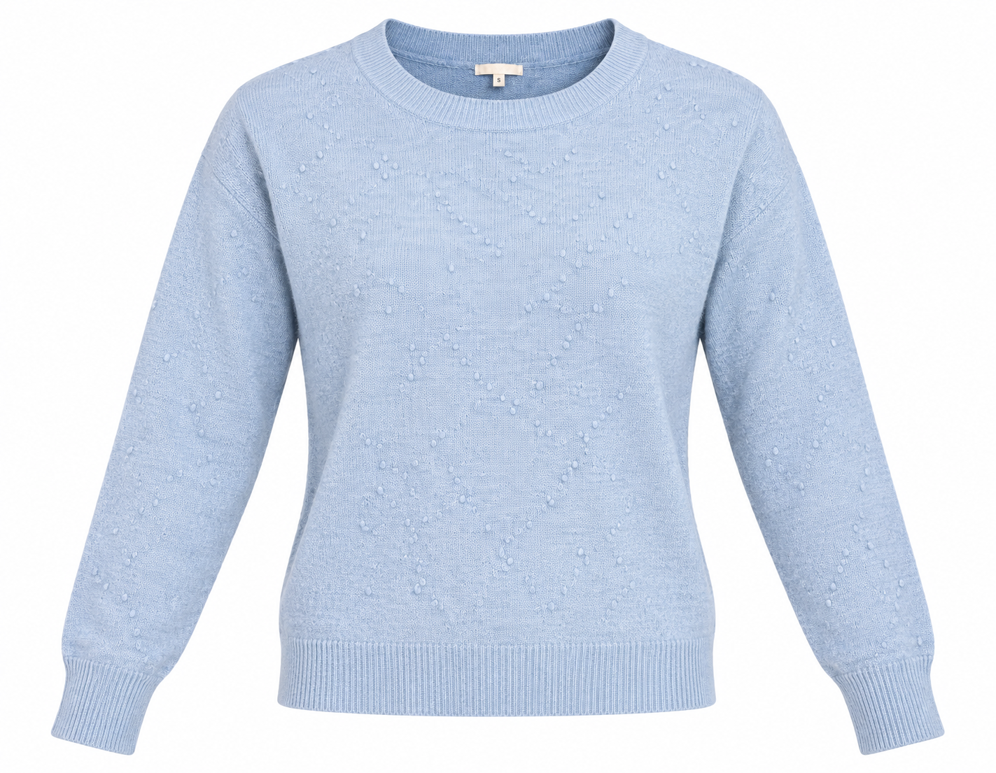 NEXT women’s light blue textured knit jumper in UK Size M. Stylish crew neck sweater with long sleeves and ribbed trims for everyday wear.