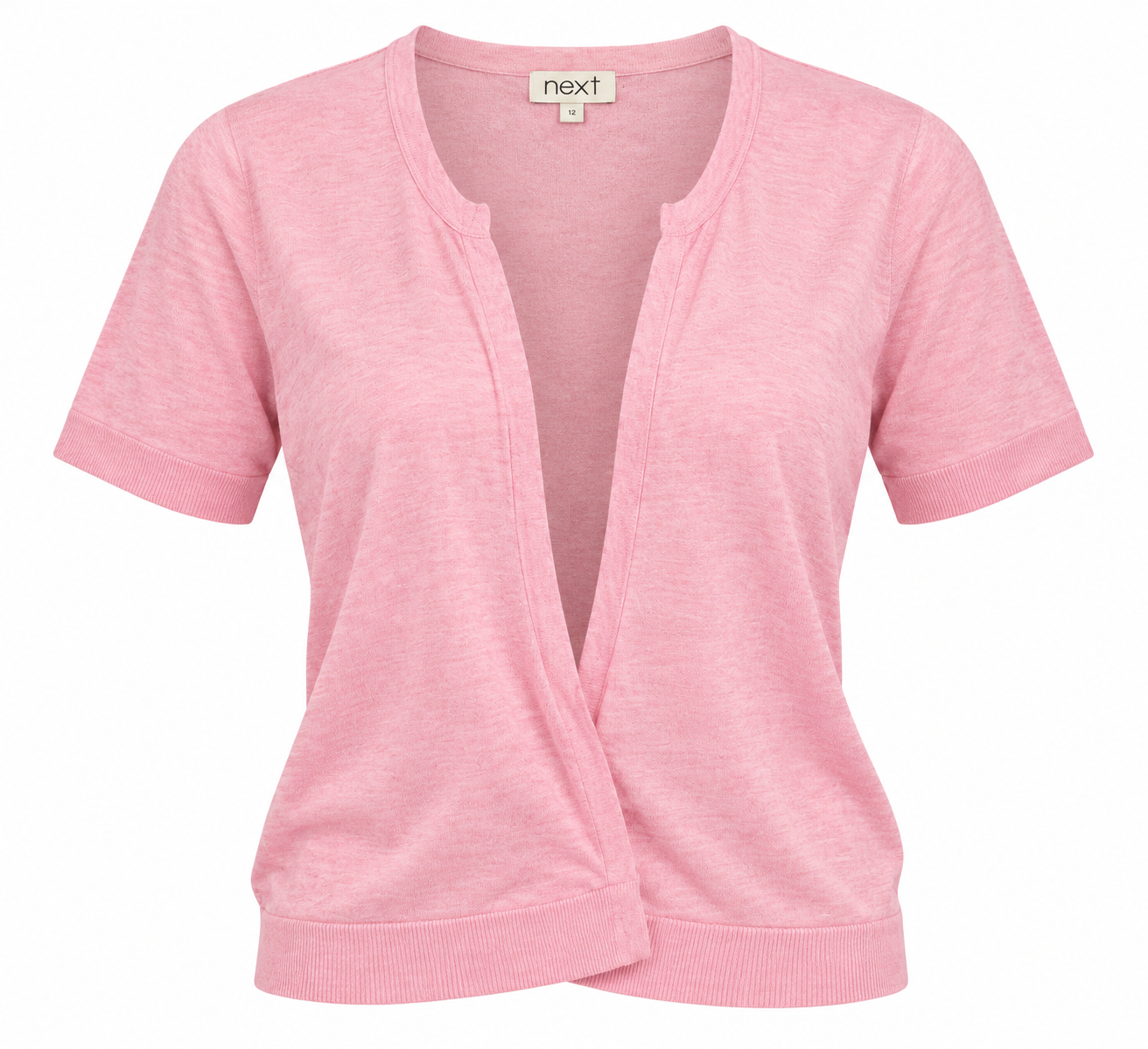  Next women’s light pink short sleeve open front cardigan in UK Size 10. A stylish lightweight layering piece for casual and everyday wear.