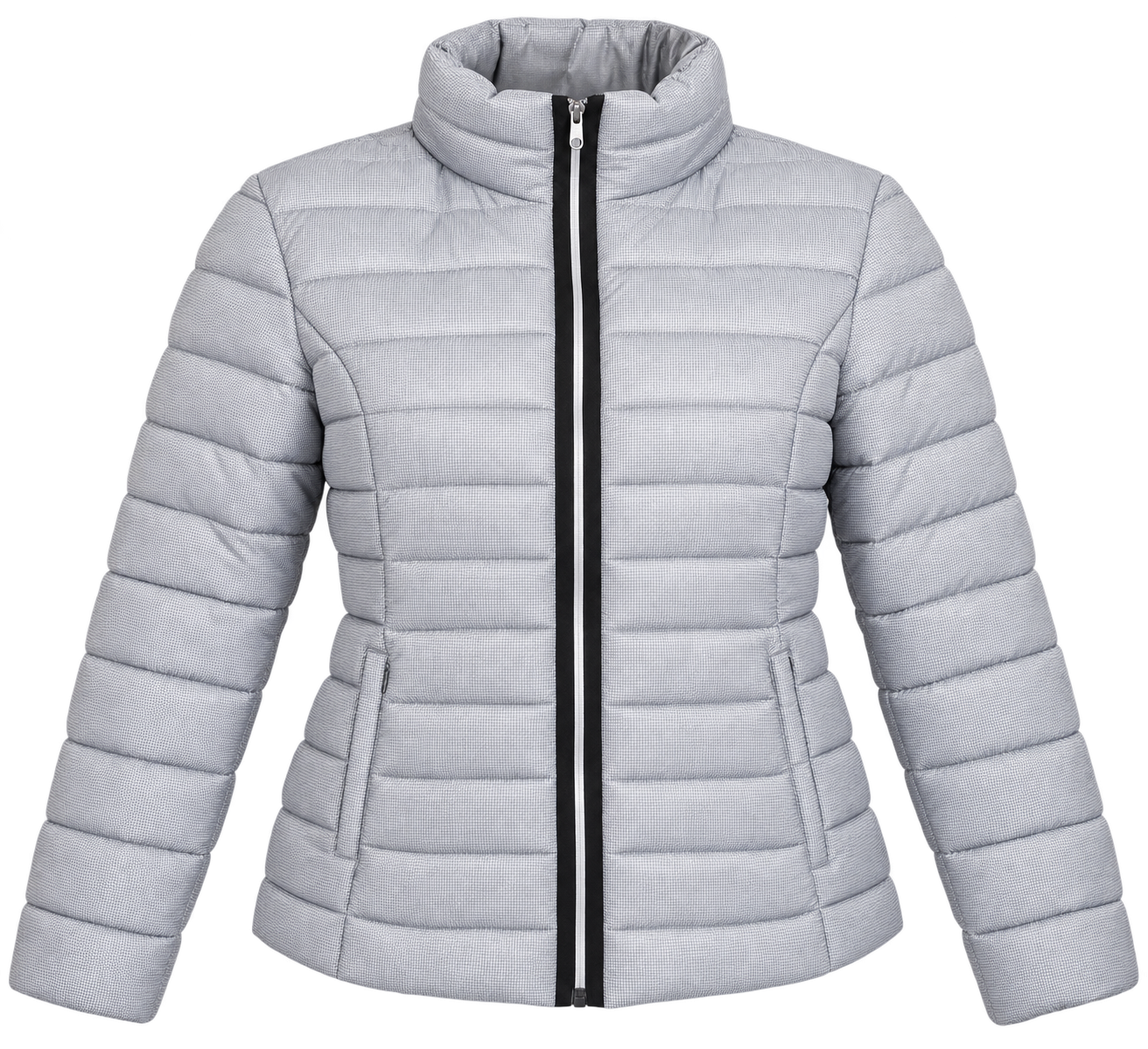 the NEXT Women’s Silver Quilted Puffer Jacket in UK Size L. Stylish lightweight padded winter jacket with high collar, full zip and pockets.