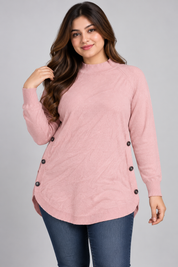  NEXT Women's Baby Pink Knitted Tunic Sweater in UK Size M. Soft high-neck design with side buttons and curved hem. Stylish UK imported winter wear.