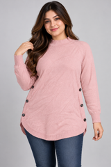 NEXT Women's Baby Pink High Neck Knitted Tunic Sweater with Side Buttons