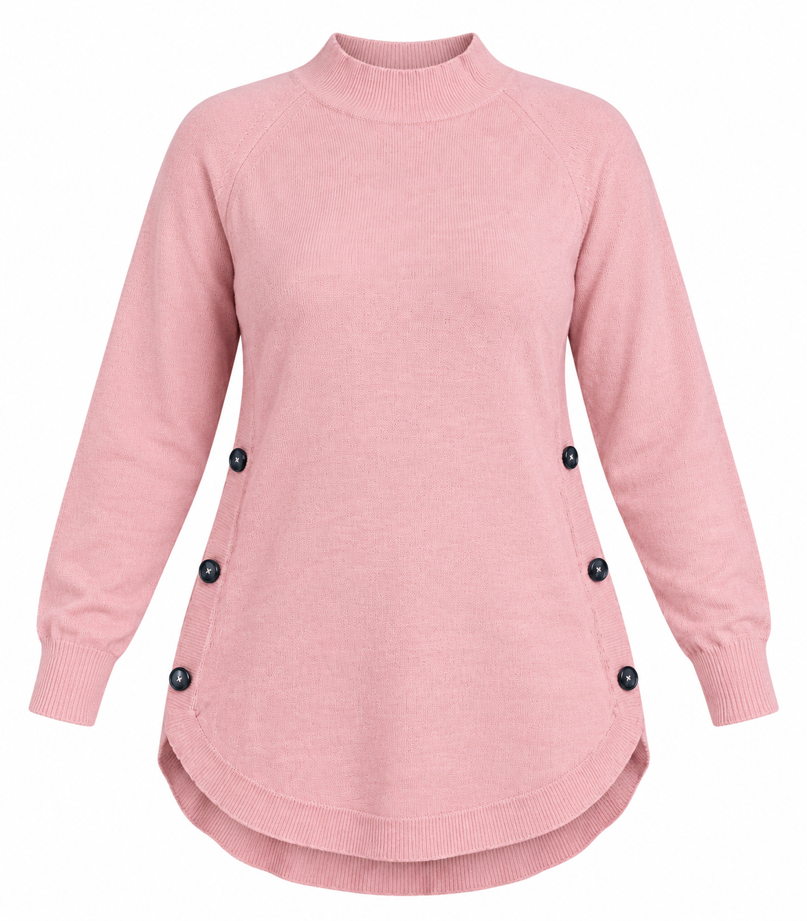 NEXT Women's Baby Pink Knitted Tunic Sweater in UK Size M. Soft high-neck design with side buttons and curved hem. Stylish UK imported winter wear.