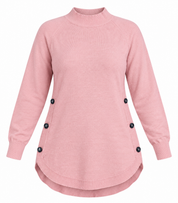 NEXT Women's Baby Pink Knitted Tunic Sweater in UK Size M. Soft high-neck design with side buttons and curved hem. Stylish UK imported winter wear.