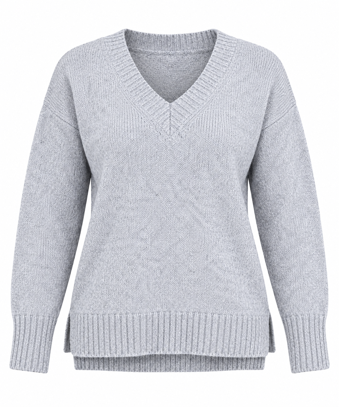  NEXT Women's Light Grey V-Neck Knitted Jumper in UK Size L. Chest 21", length 25". Stylish, cosy knitwear for everyday fashion.
