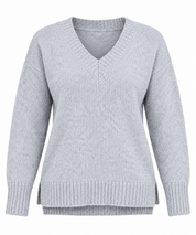  NEXT Women's Light Grey V-Neck Knitted Jumper in UK Size L. Chest 21", length 25". Stylish, cosy knitwear for everyday fashion.