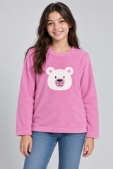 Night Wear Girl Pink Bear Fleece Pyjama Top