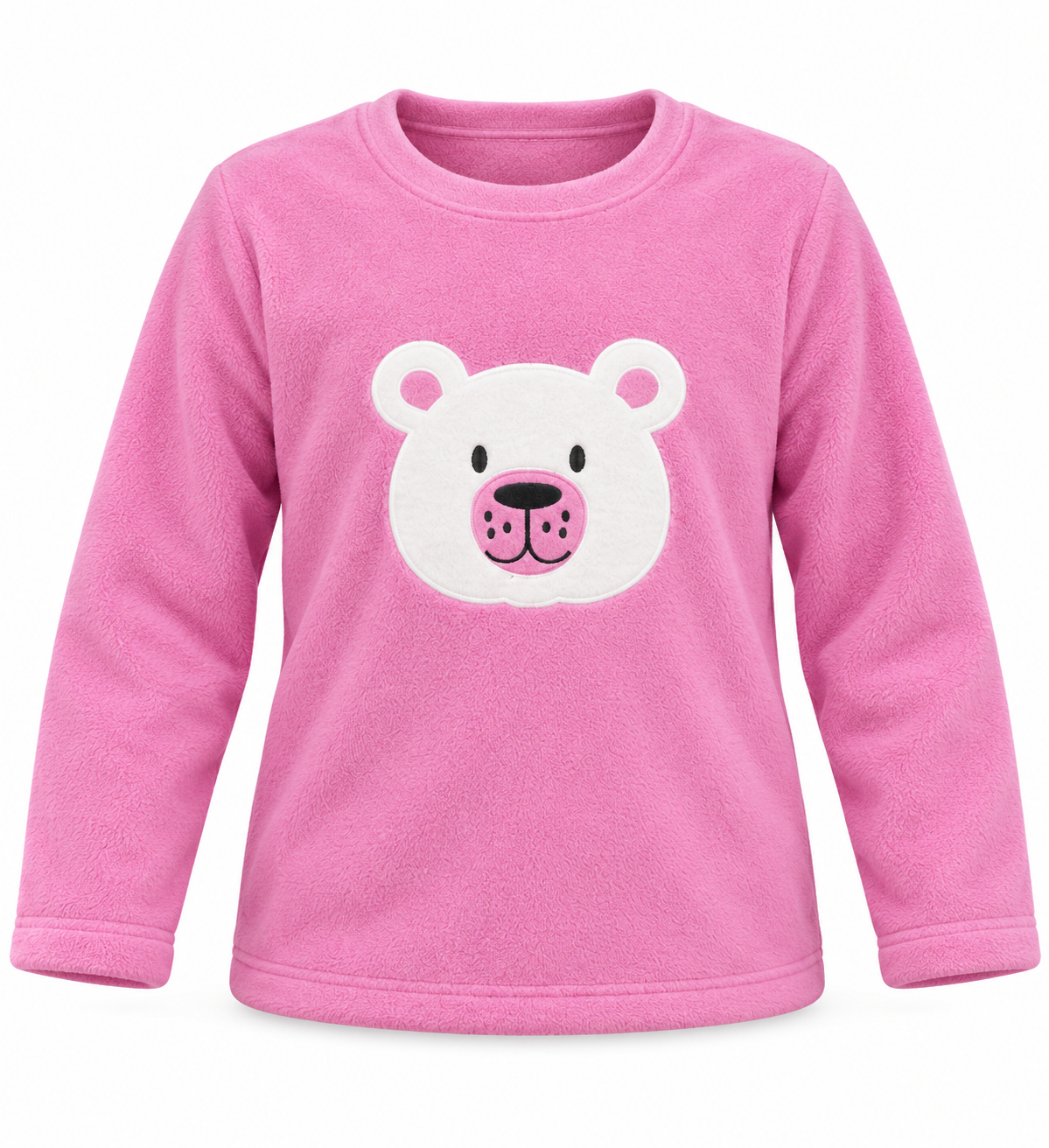  Night Wear girls’ pink bear fleece pyjama top in UK size 13–14 years. Long sleeves and a round neck make it ideal for bedtime and lounging.