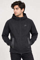 NIKE Men Black Full-Zip Hooded Jacket
