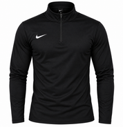 Nike men’s black quarter-zip sports top in UK Size L. Stylish long-sleeve athletic wear for gym, running and casual outfits. 4-star condition.