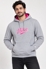 NIKE Men Grey & Pink Pullover Hoodie