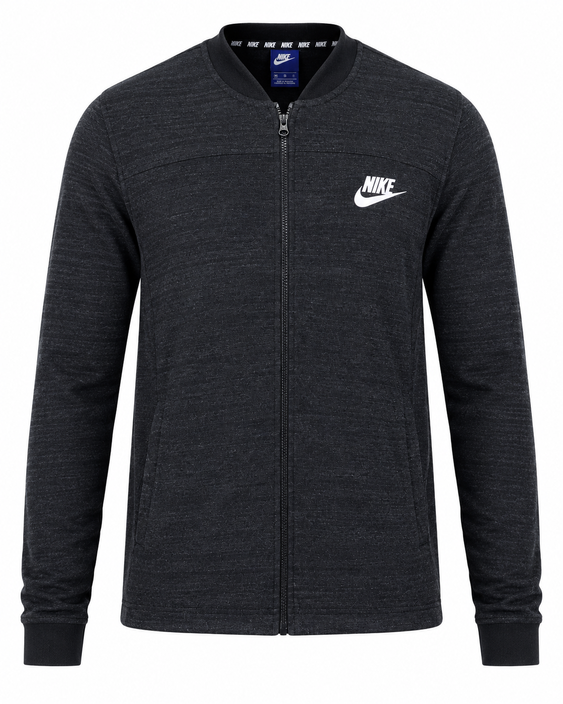  Nike men’s charcoal grey zip-up jacket in UK XL. Stylish full-zip sports jacket with iconic Swoosh logo, ribbed collar and versatile everyday design.