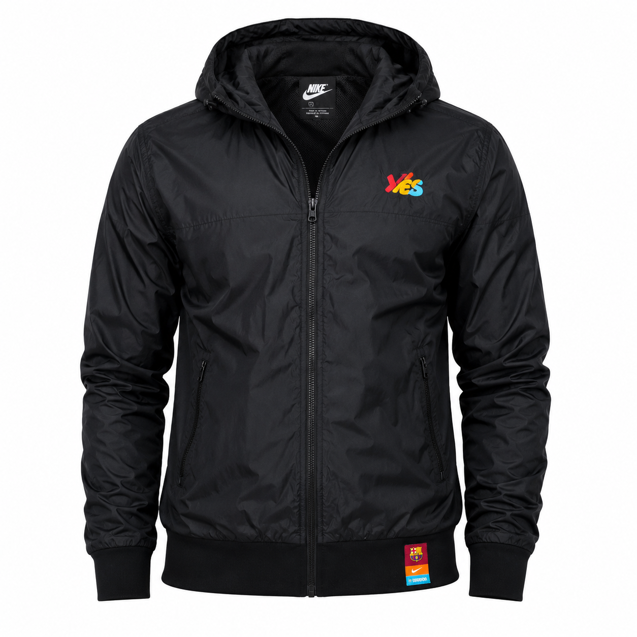  Nike Men's Black Hooded Windbreaker Jacket featuring a lightweight wind-resistant design, hood, full zip closure, zip pockets, and premium comfort. Perfect for casual wear, sports, travel, and everyday style.