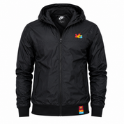  Nike Men's Black Hooded Windbreaker Jacket featuring a lightweight wind-resistant design, hood, full zip closure, zip pockets, and premium comfort. Perfect for casual wear, sports, travel, and everyday style.
