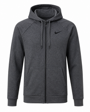  Nike men's charcoal grey full-zip hoodie in UK Size L. Stylish hooded sweatshirt with zip fastening, kangaroo pockets and classic Nike branding.