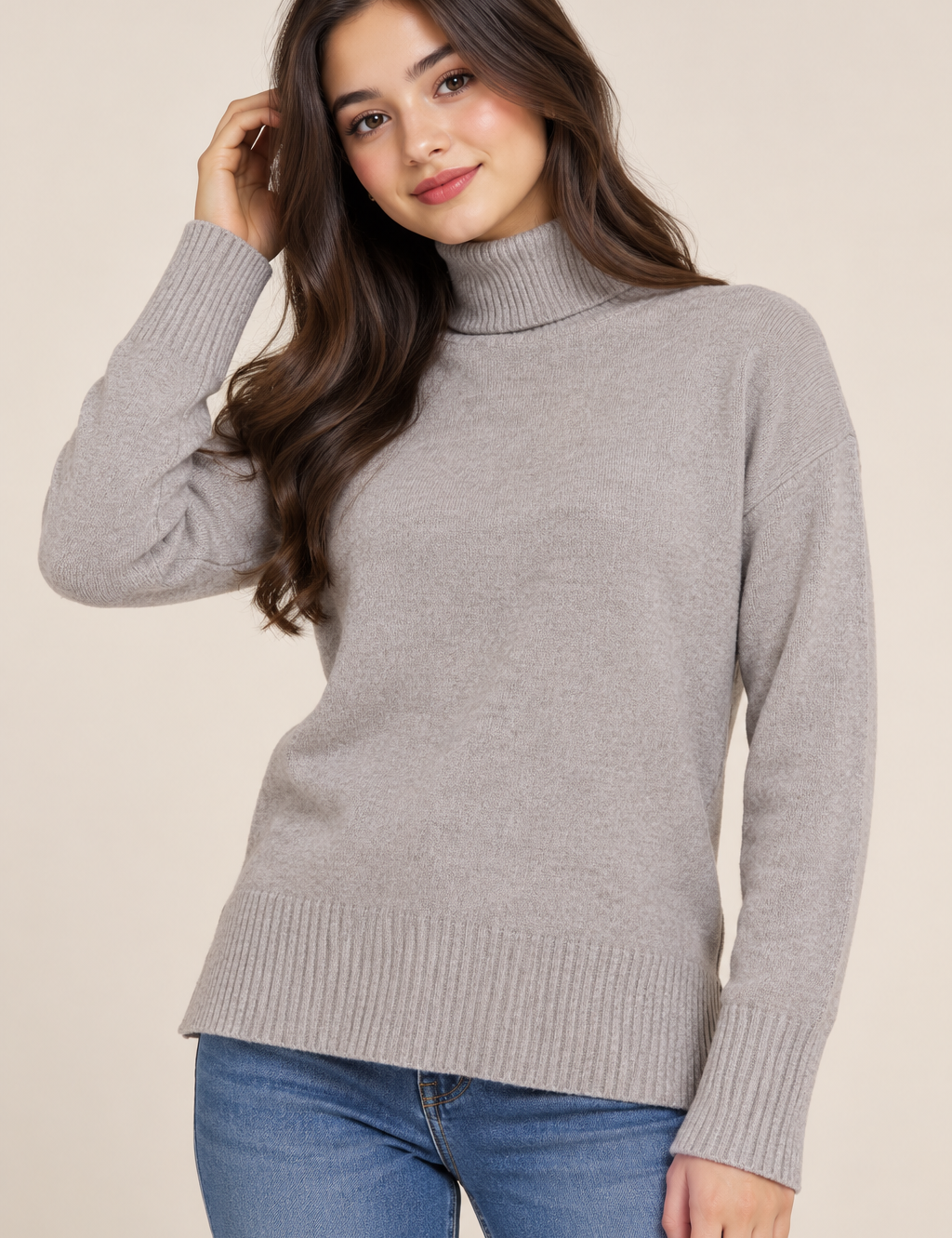 NOBODY'S CHILD women’s grey turtleneck knit jumper in UK Size S. A cosy long-sleeve knitted jumper perfect for stylish autumn and winter outfits.