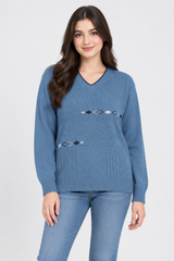 NORTHWOOD Women Blue V-Neck Knit Jumper