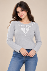 Nougat London Women Grey Embroidered Knit Top