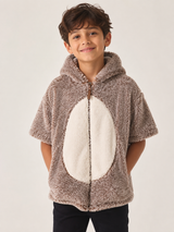 Nutmeg Boys Brown Teddy Sherpa Hooded Short Sleeve Jacket