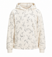   Nutmeg Boys Printed Hoodie in UK Size 12–13 Years. Cream hoodie with playful all-over doodle print, comfortable fit and casual everyday style.