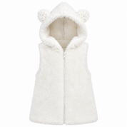 NUTMEG girls’ cream faux fur hooded gilet, UK size 4–5 years. Cute bear-ear hood, soft cozy fabric and full zip design, perfect for layering.