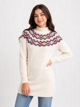 Nutmeg Girls Cream Fair Isle Knitted Turtleneck Sweater Dress