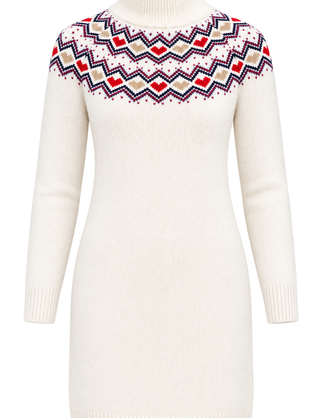  Nutmeg girls' cream knitted turtleneck sweater dress in UK size 12-13 years. Featuring a colourful Fair Isle pattern, long sleeves and cosy long-length design.